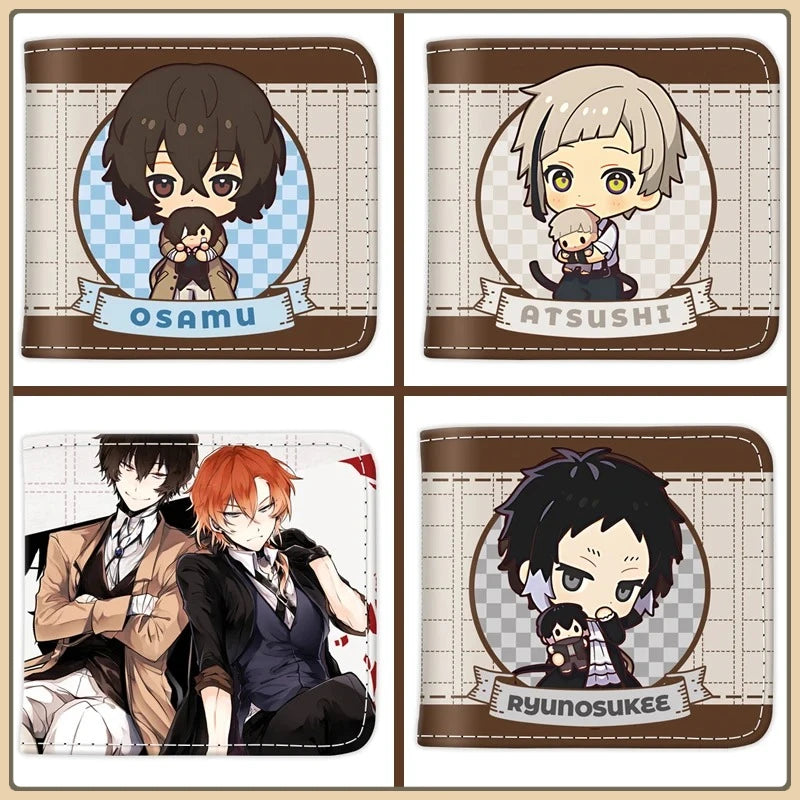 Bungo Stray Dogs Short PU Leather Anime Wallet Cute Nakajima Atsushi Dazai Osamu Folding Purse Gift for Manga Fans