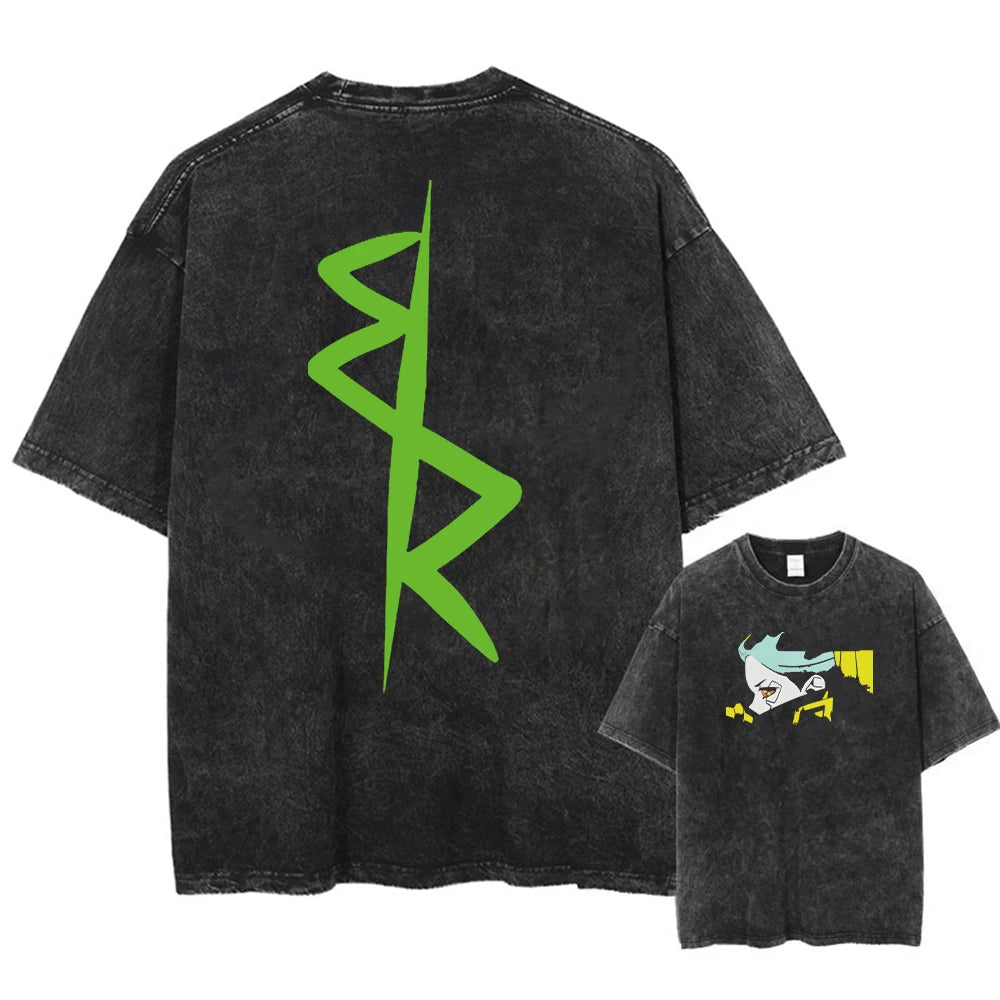 Cyberpunk Acid Anime Tee – Vintage Washed Streetwear Unisex T-Shirt