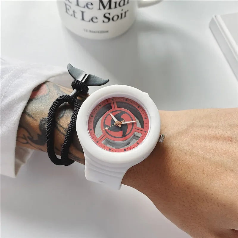 Naruto Sasuke Watch Men Anime Sharingan Fashion Simple Casual Watch Student Mechanical Sports Wristwatch Plastic Watch Band Gift