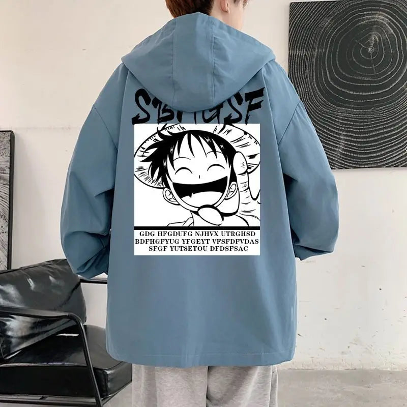One Piece Monkey D. Luffy Anime Hooded Jacket Spring and Autumn New Men's Short Style Hooded Top Loose Large Coat
