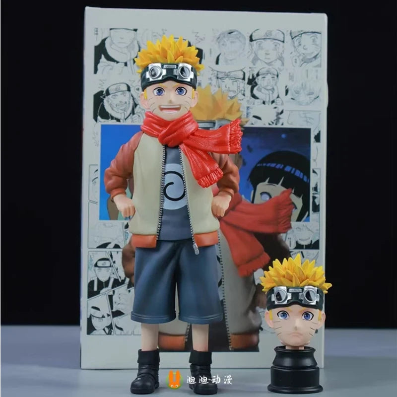 21cm Naruto Childhood Uzumaki Naruto Hinata Hyuga Couple Figure Double Head Sculpt Anime Model Toy Desktop Ornament Collect Gift