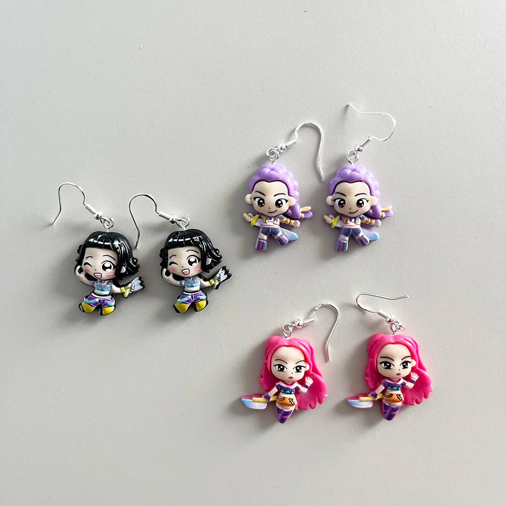 3Pairs Kpop Demon Hunters Character Resin Pendant Earrings Set Cosplay Jewelry Gift for Women