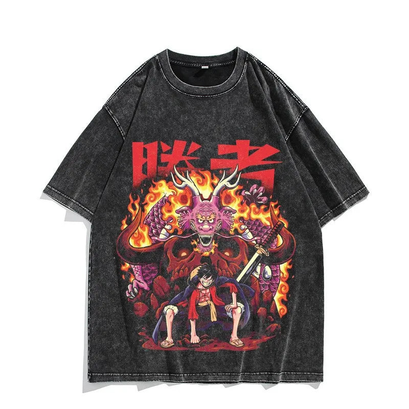 One Piece Luffy Vintage Washed T-Shirt – Unisex Cotton Anime Streetwear