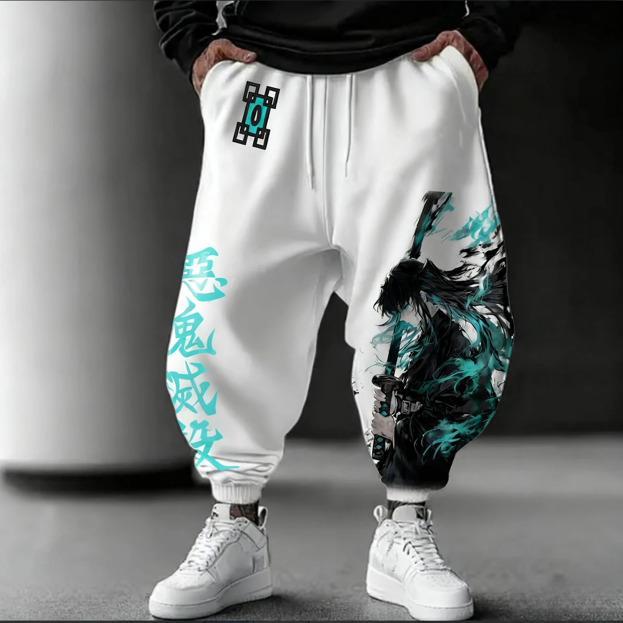 Demon Slayer Anime Autumn/Winter Sports Pants NewTokitou Muichirou Hand Drawn Printed Men's Loose Casual Fashion Tights