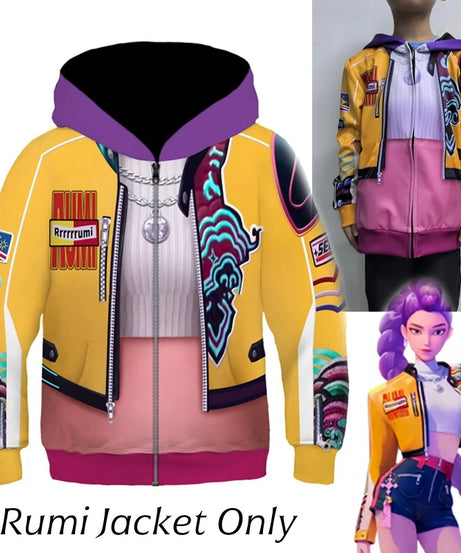 Kids Rumi Jacket Demon Hunter of KPop Cosplay Costume Children Child Girls Hoodies Disguise Roleplay Fantasia Clothing Halloween