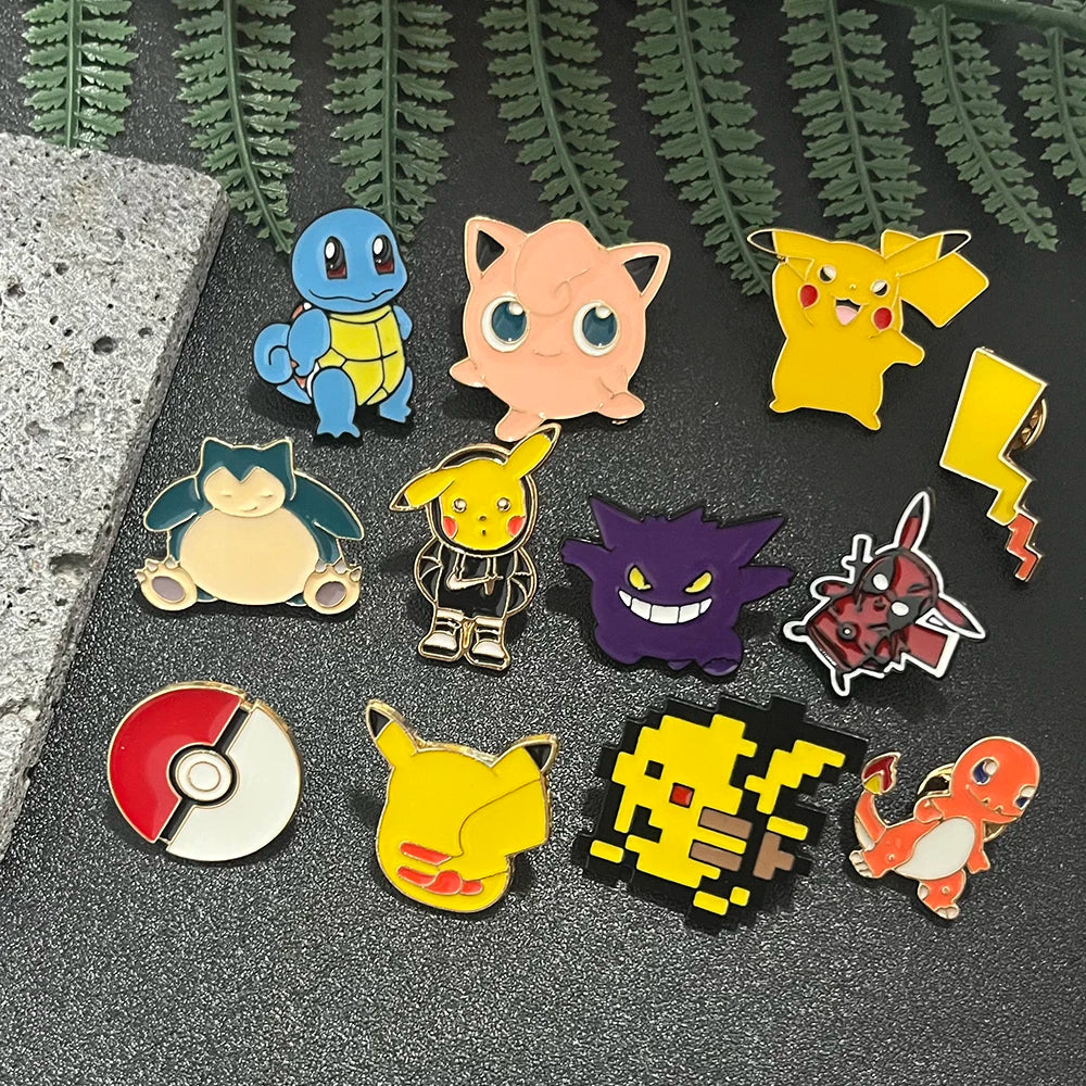 6/12pcs Pokemon Metal Enamel Pins Set Cute Pikachu Snorlax Lapel Pins Poké Ball Brooch Denim Accessories Jewelry Badges