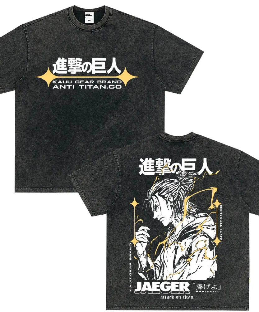 Tshirts Anime Attirtsack on Titan Washed T-shirt Vintage Wears Men Women Fashion Clothes tshirt for Teens