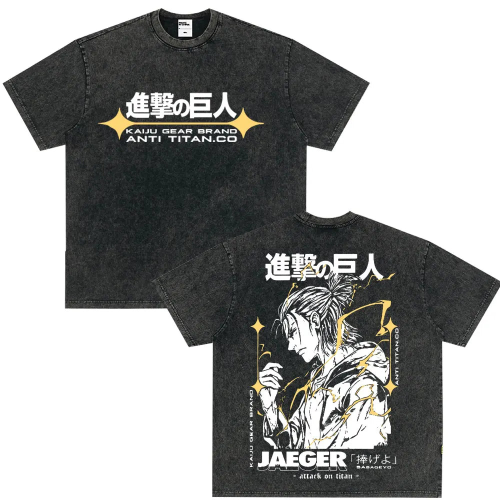 Tshirts Anime Attirtsack on Titan Washed T-shirt Vintage Wears Men Women Fashion Clothes tshirt for Teens