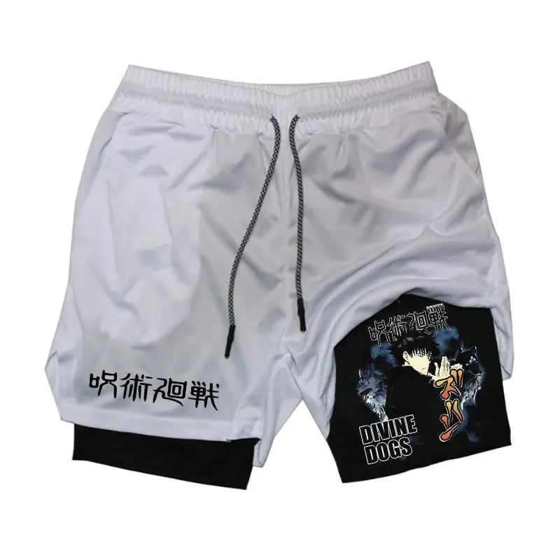Anime Gym Shorts 2 In 1 Double Layer Men Workout Sports Jogging Sportwear Training Sport Shorts Male Summer Performance Shorts