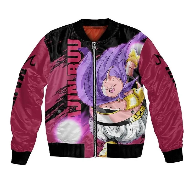 Plus Size Anime Bomber Jacket for Men - One Piece Naruto Dragon Ball Themed Military Aviator Coat, Cosplay Winter Outerwear Gift