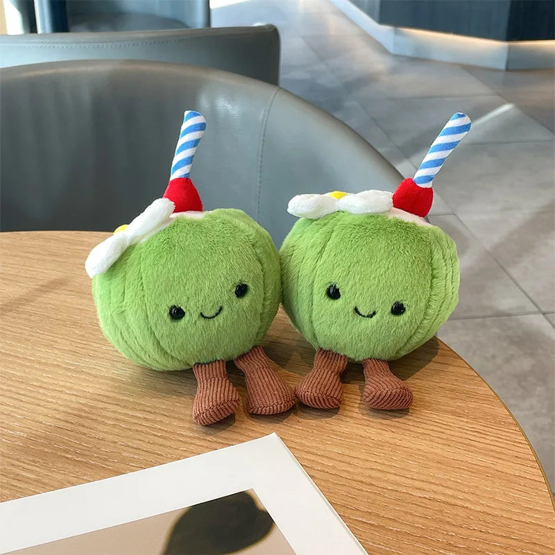 New 16cm Cute Coconut Plush Toy Soft Stuffed Doll With Straw Flower Tiny Legs Bag Pendant Keychain Ideal Gift For Girls