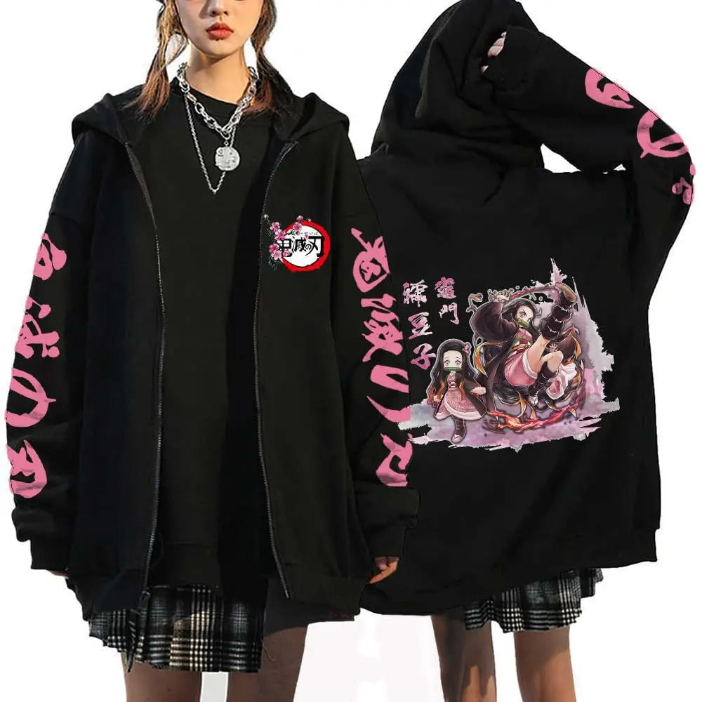 Demon Slayer Zipper Sweatshirts Zip Up Hoodie Anime Hoodies Unisex Hip Hop Streetwear Nezuko Kamado Graphic Y2K Clothes gifts