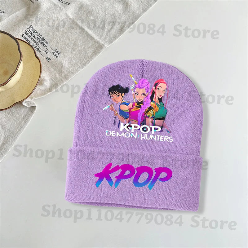 Kpop Demon Hunters Kawaii Knitted Hat for Girls Anime Cute Knit Hats Children Autumn Winter Windproof Warm Hats Gifts