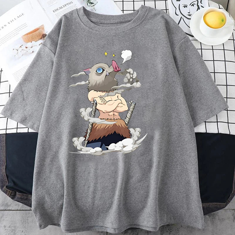 Hot Anime Hashibira Inosuke Graphic Short Sleeve T-shirts for Women Men Shirts Loose T-shirt Casual Summer Oversized T-shirts