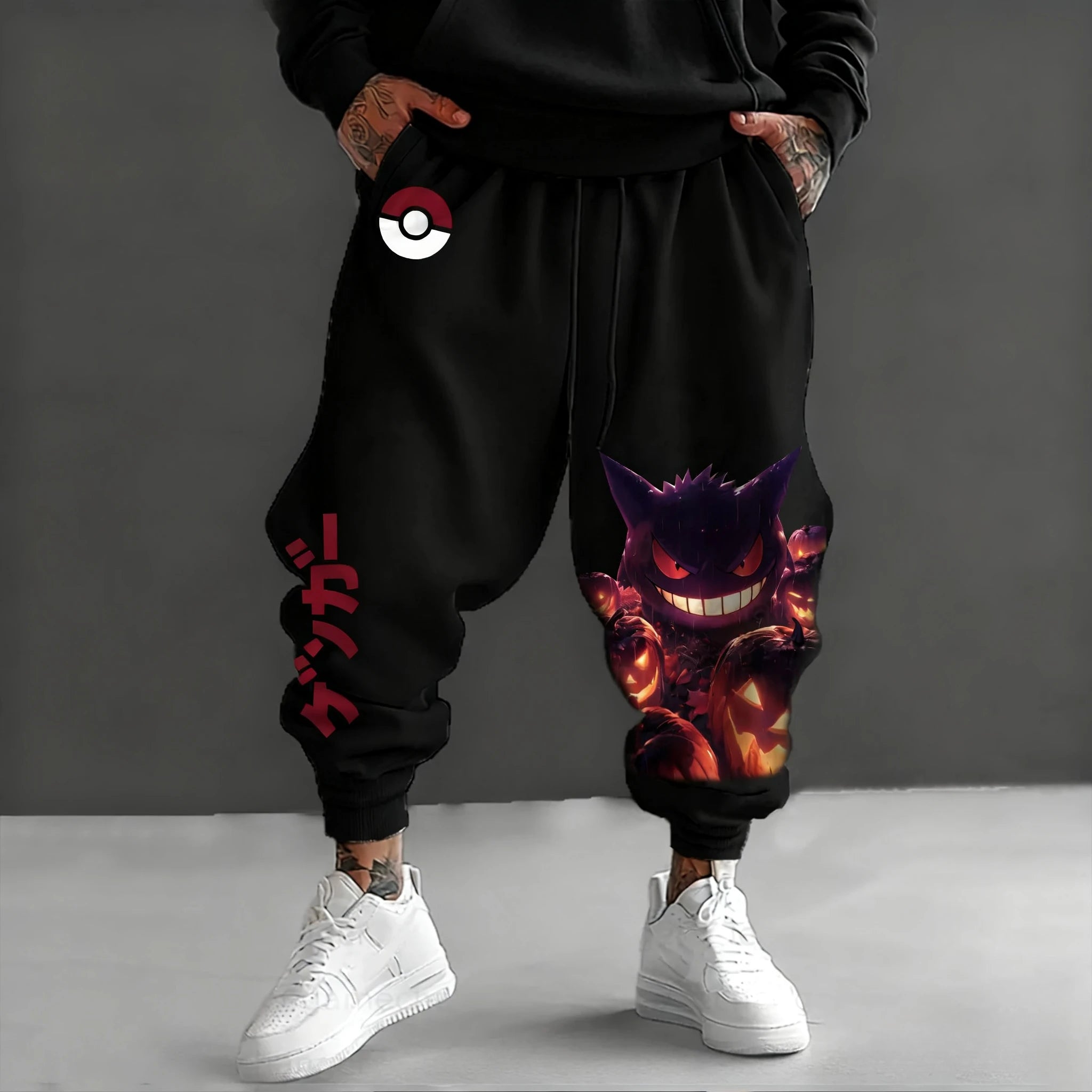 Pokémon Halloween Co Branded Weektons Autumn/Winter Men's New Anime Pumpkin Head Printed Harajuku Loose Casual Sports Pants