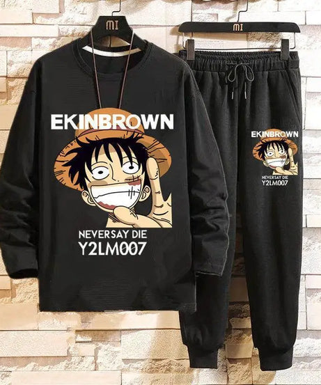 New One Piece Kawaii Anime Luffy Uchiha Itachi Creative Long Sleeve Pants Suit Autumn and Winter Warm Home Clothing Gift