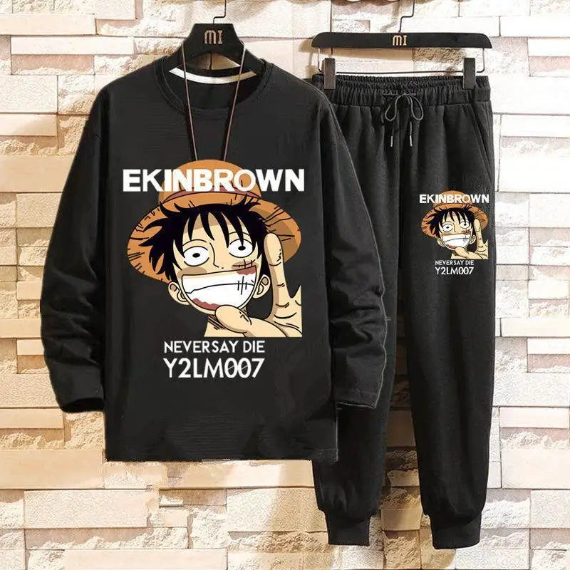New One Piece Kawaii Anime Luffy Uchiha Itachi Creative Long Sleeve Pants Suit Autumn and Winter Warm Home Clothing Gift