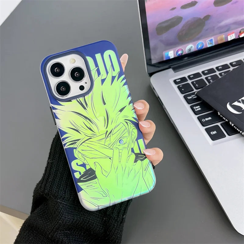 Laser Jujutsu Kaisen Phone Cases For iPhone 16 15 14 13 12 Pro Max Japan Anime Soft Back Cover