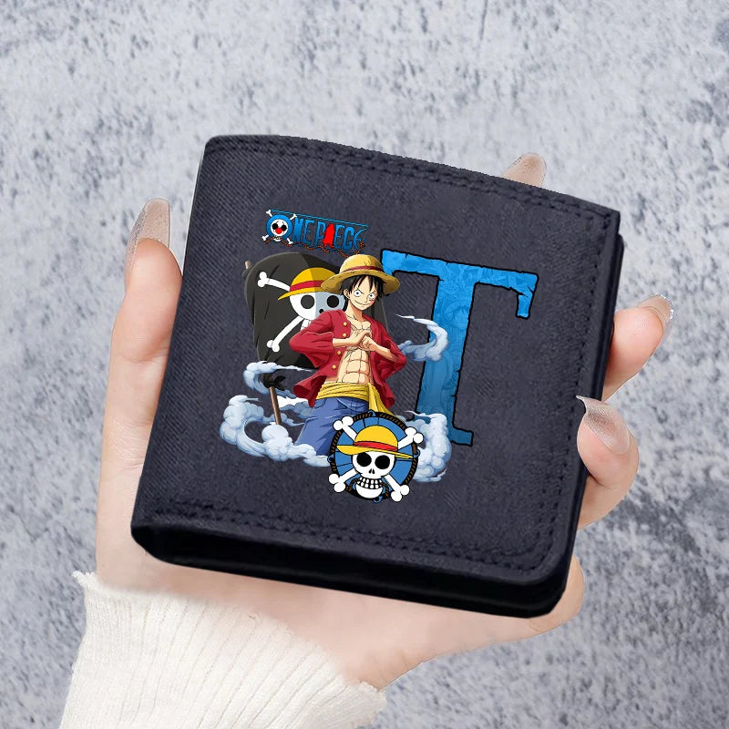 One Piece Letter Men Short Wallet Man Luffy Alphabet Canvas Wallet Man Credit ID Card Holder Anime Foldable Pocket Coin Purse