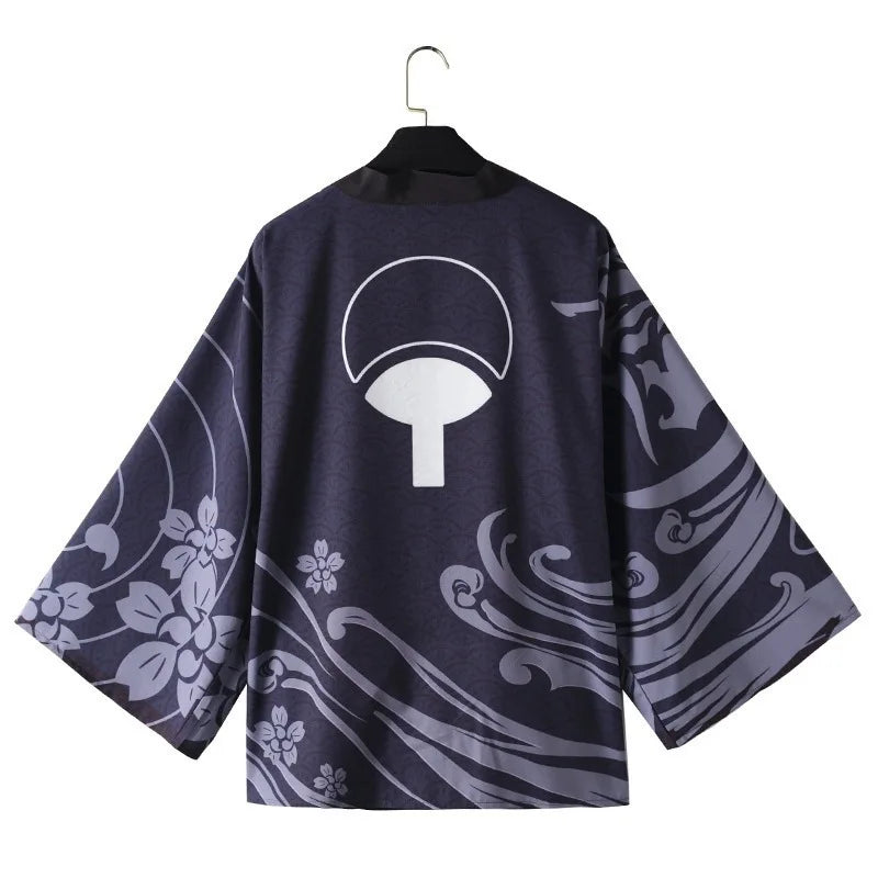 Uchiha Itachi shirt Kimono Cardigan Print Crow Loose Blouse Shirt Haori Obi Asian Clothes Harajuku Streetwear