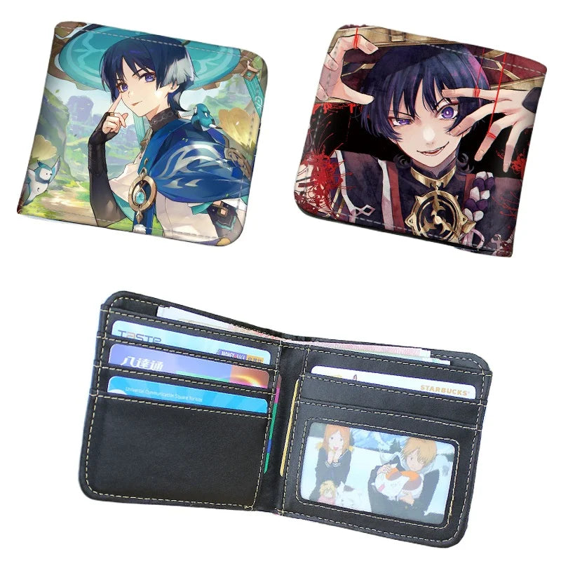 Genshin Impact Raiden Shogun Short PU Leather Wallet Cute Nahida Kamisato Ayaka Folding Purse