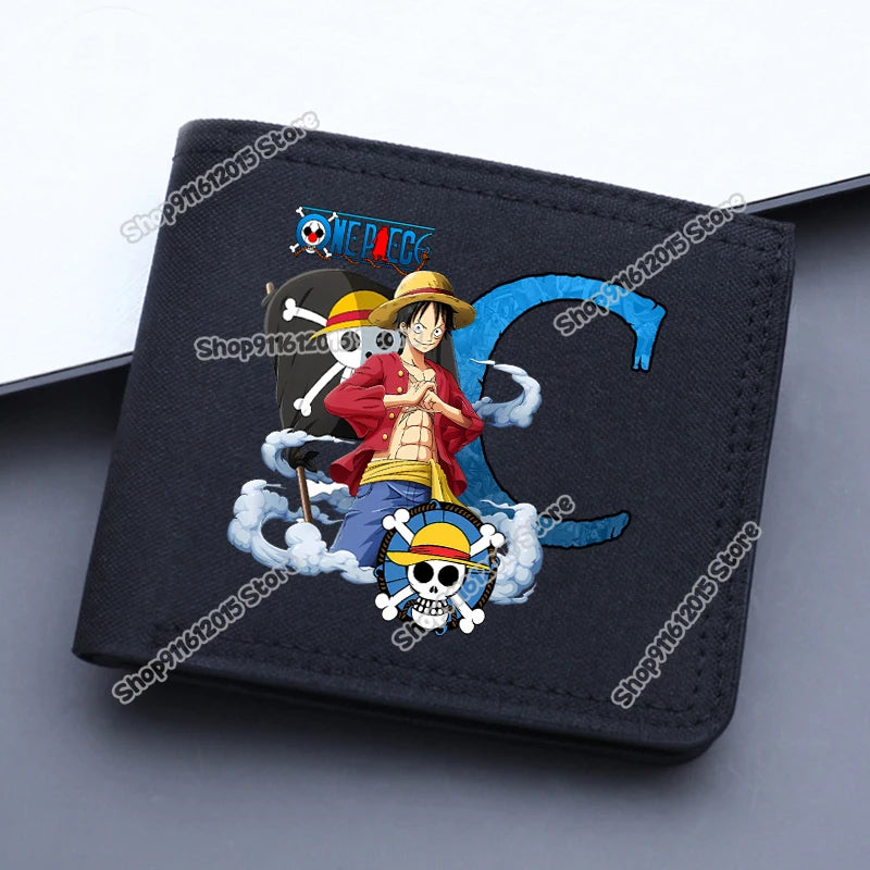 One Piece Letter Men Short Wallet Man Luffy Alphabet Canvas Wallet Man Credit ID Card Holder Anime Foldable Pocket Coin Purse