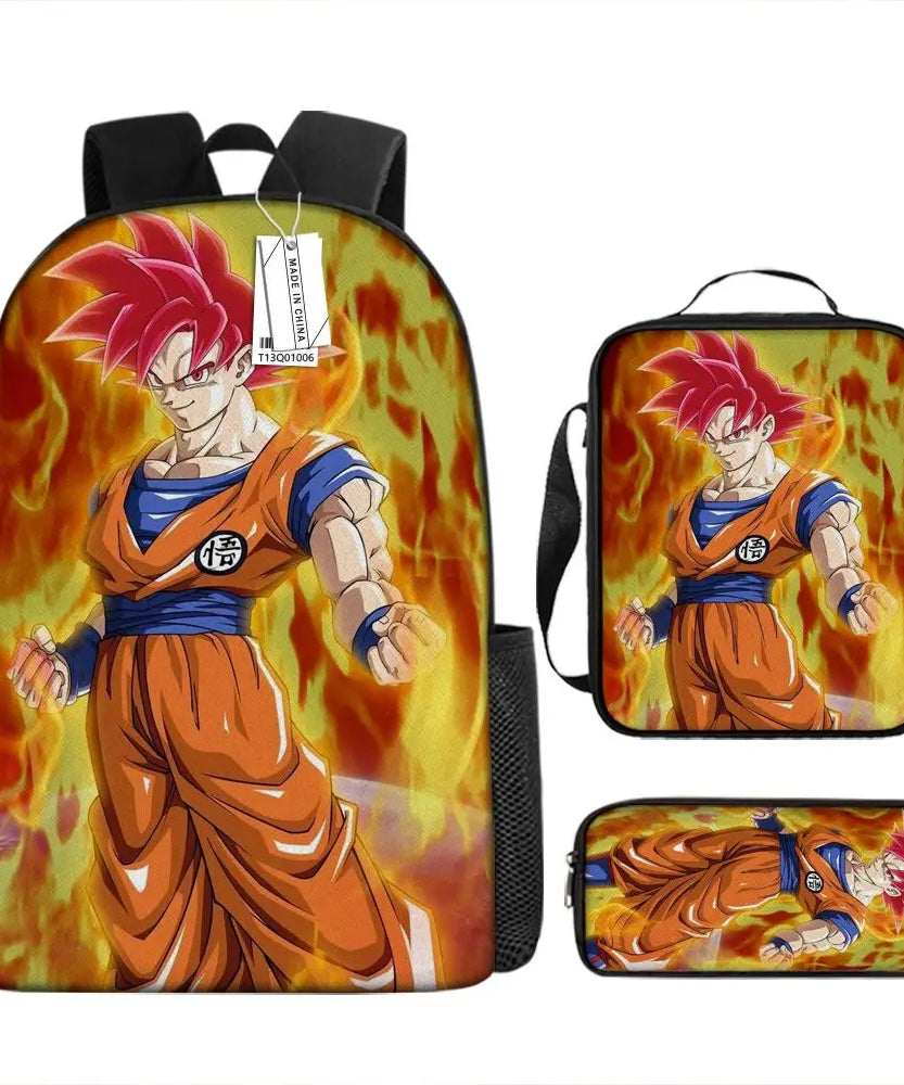 Dragon Ball Anime Goku Vegeta Frieza Large Capacity Cool Student School Bag Lunch Bag Pencil Bag Three-piece Set Gift
