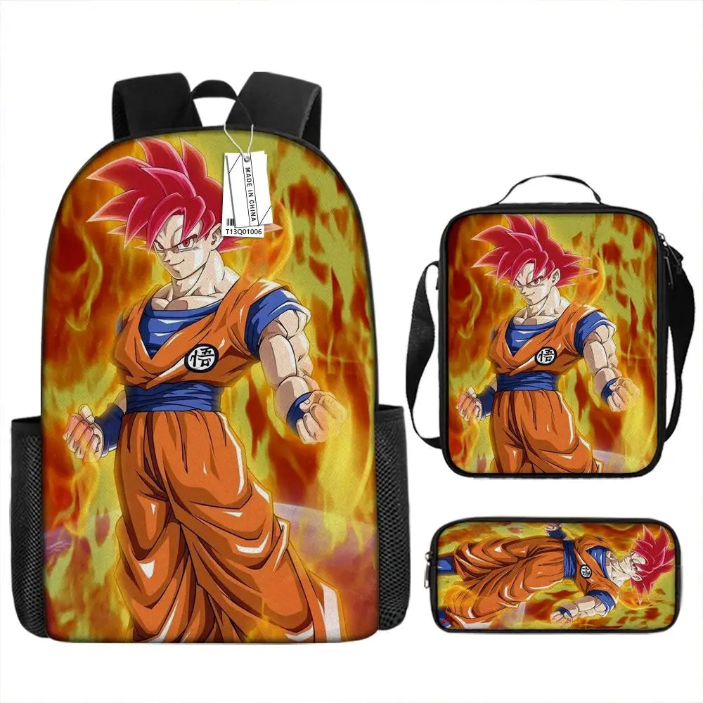 Dragon Ball Anime Goku Vegeta Frieza Large Capacity Cool Student School Bag Lunch Bag Pencil Bag Three-piece Set Gift