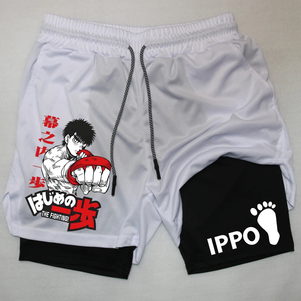 IPPO Boxing Anime Gym Shorts – 2-in-1 Quick-Dry Compression Shorts for Men