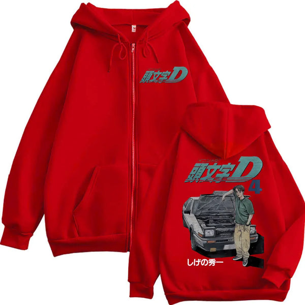 Initial D Takumi Fujiwara Zip-Up Hoodie — Vintage Print
