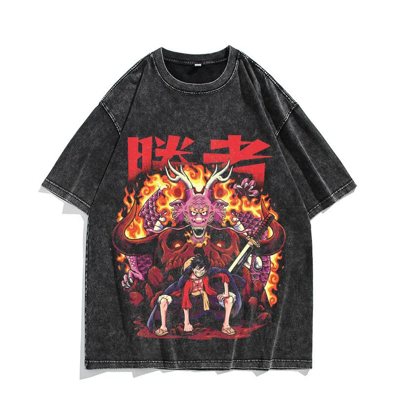 One Piece Luffy Vintage Washed T-Shirt – Unisex Cotton Anime Streetwear