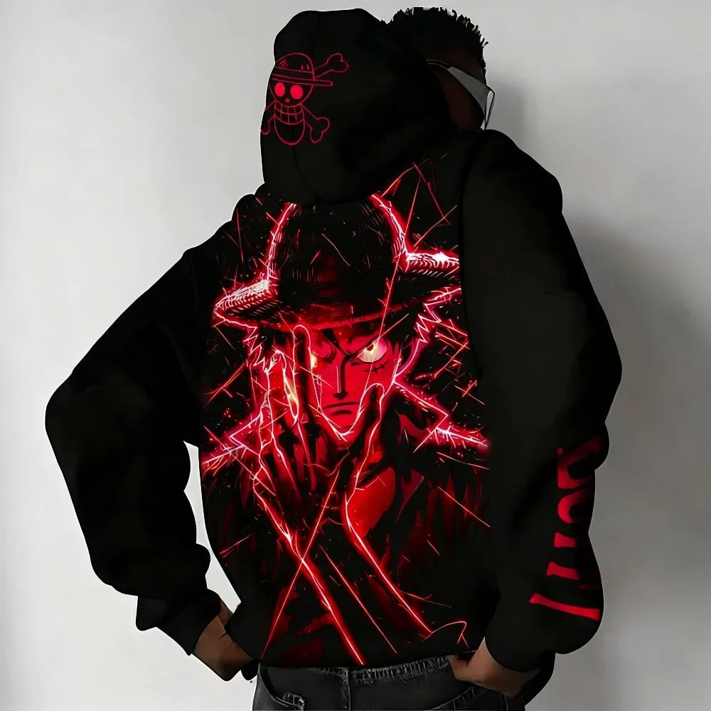 One Piece Luffy Autumn/Winter New Hoodie Men's Street Anime Printed Loose Casual American Hip Hop Parent Child Sweater Top