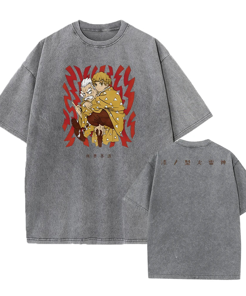Vintage Demon Slayer Harajuku Tee – Oversized Anime Streetwear Unisex T-Shirt