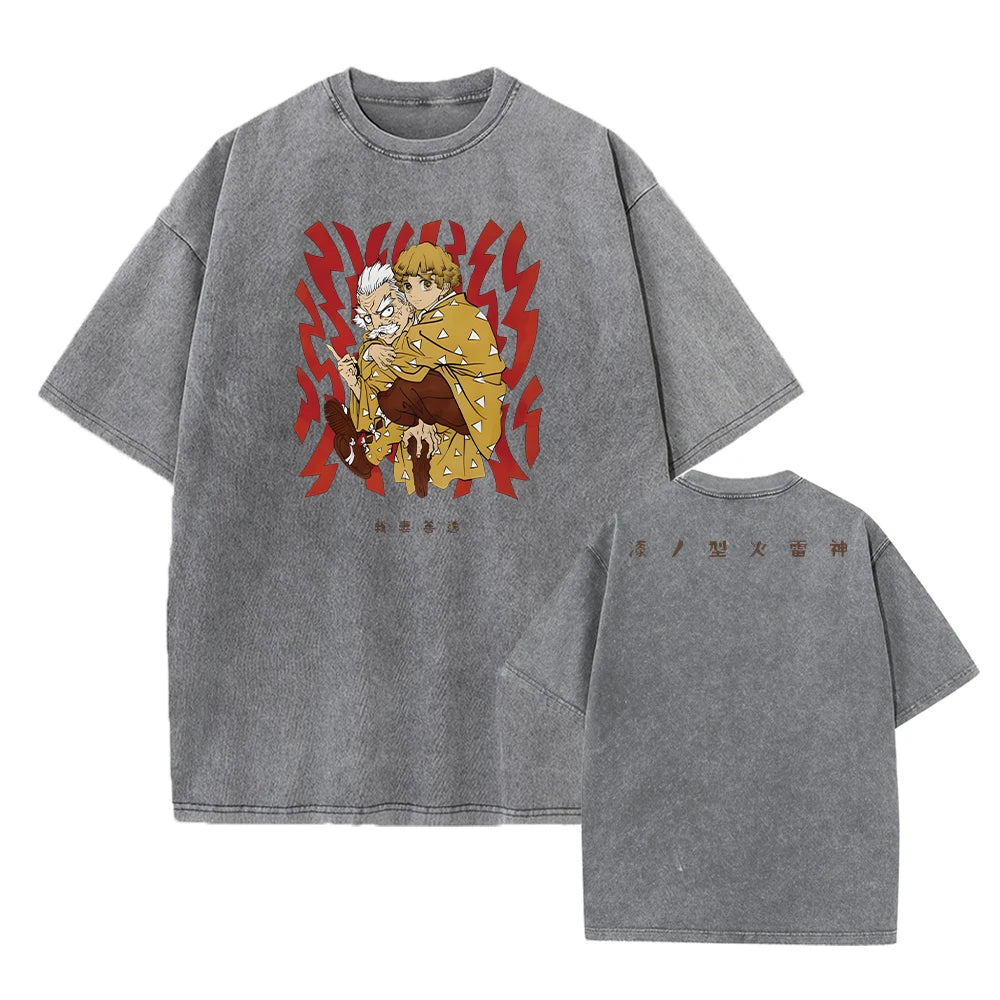 Vintage Demon Slayer Harajuku Tee – Oversized Anime Streetwear Unisex T-Shirt