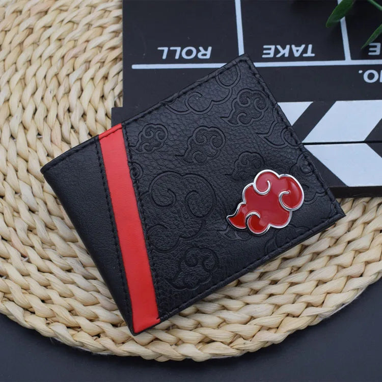 Naruto Sasuke Akatsuki organization red cloud wallet pu men's wallet card holder passport cover luxury birthday gift