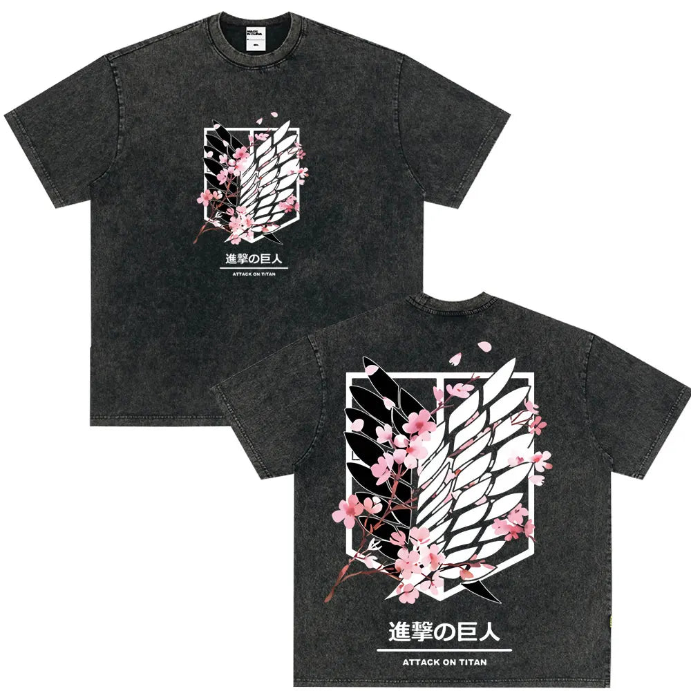 Summer Wears Anime Anime Attack on Titan Classic Cotton T-shirts New Style Washed T-shirt Fashion Streetwears Men