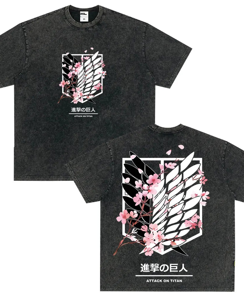 Tshirts Anime Attirtsack on Titan Washed T-shirt Vintage Wears Men Women Fashion Clothes tshirt for Teens