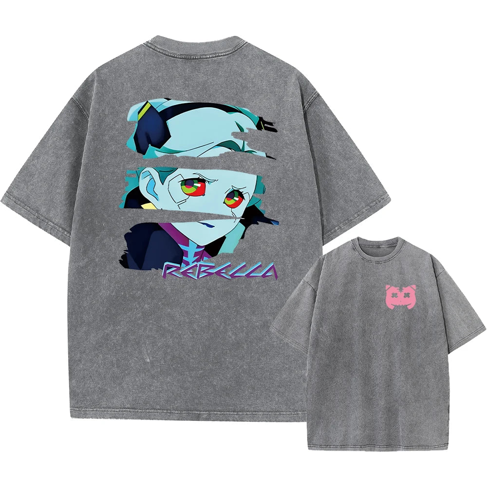 Cyberpunk Acid Anime Tee – Vintage Washed Streetwear Unisex T-Shirt
