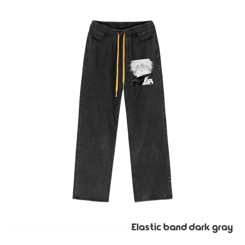 JUJUTSU KAISEN Gojo Yuji Megumi Sukuna Anime Daily Trousers Loose Spring and Autumn Wide Leg Pants Casual Jeans