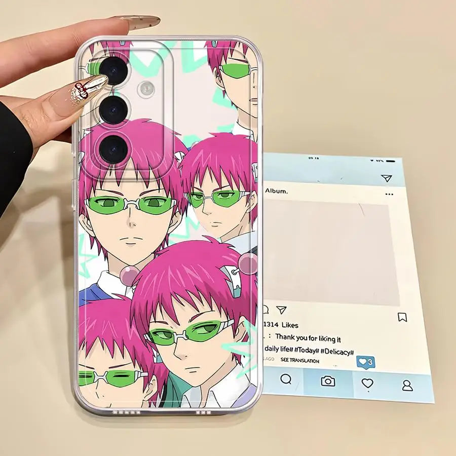 Cute Boy Saiki K-Kusuo Phone Case for Samsung Galaxy A13 A15 A16 A14 A12 A35 A34 A73 A35 A71 A72 A25 A22 Soft Cover