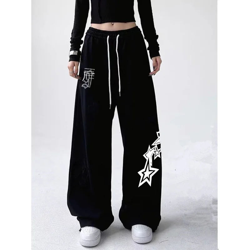 Letter Star Print Design Sweatpants Women gangster anime Street Style Wide Leg Pants Women Spring Summer Trendy Long Trousers