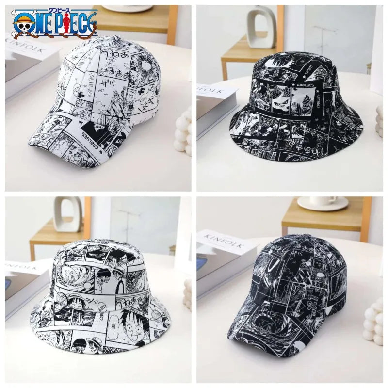 Anime ONE PIECE Luffy Graffiti Baseball Cap Spring and Summer Sunscreen Sunshade Bucket Hat Peaked Cap Two-dimensional