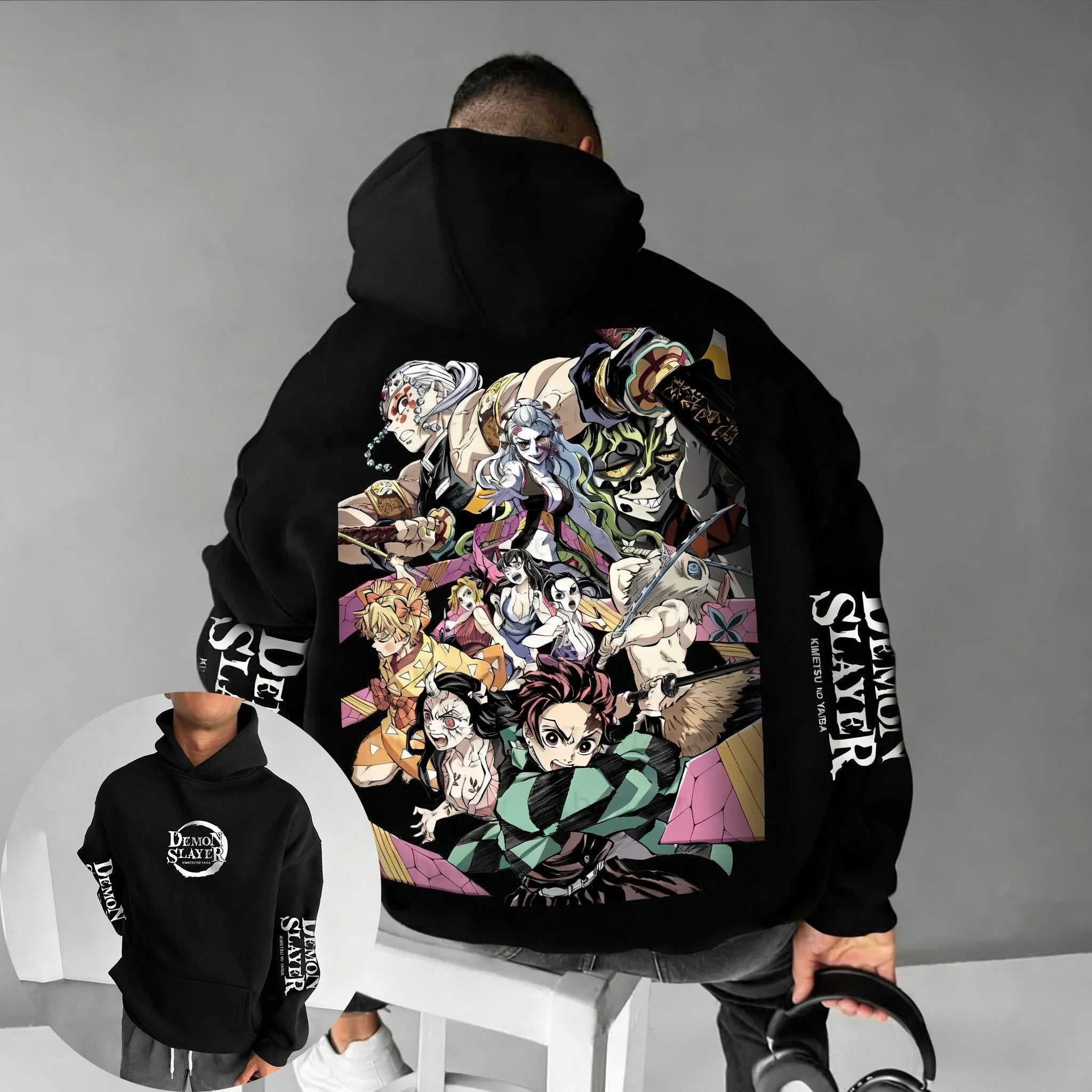 Demon Slayer Co-branded Hoodie Autumn/Winter New Men's and Women's Anime Printed Loose Casual Harajuku Parent-child Sweater Top