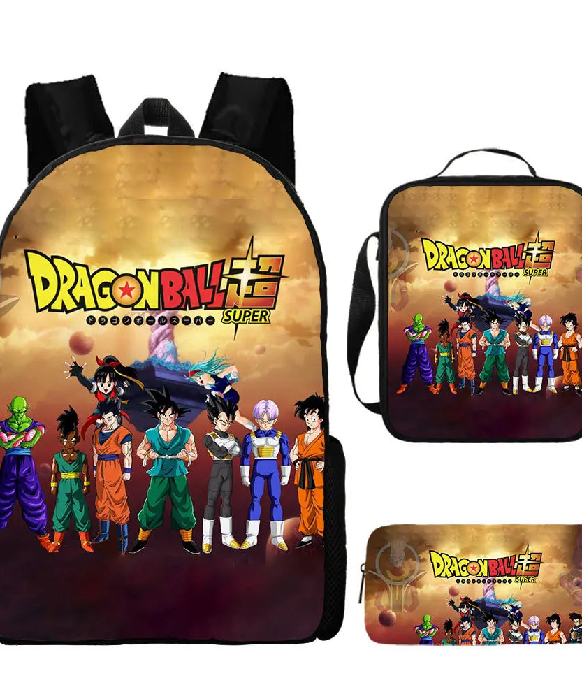 Dragon Ball Anime Goku Vegeta Frieza Large Capacity Cool Student School Bag Lunch Bag Pencil Bag Three-piece Set Gift