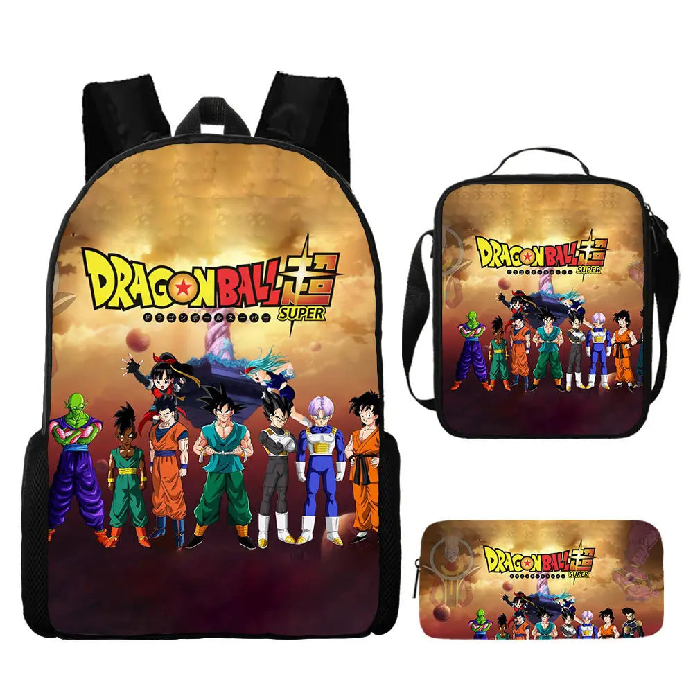 Dragon Ball Anime Goku Vegeta Frieza Large Capacity Cool Student School Bag Lunch Bag Pencil Bag Three-piece Set Gift