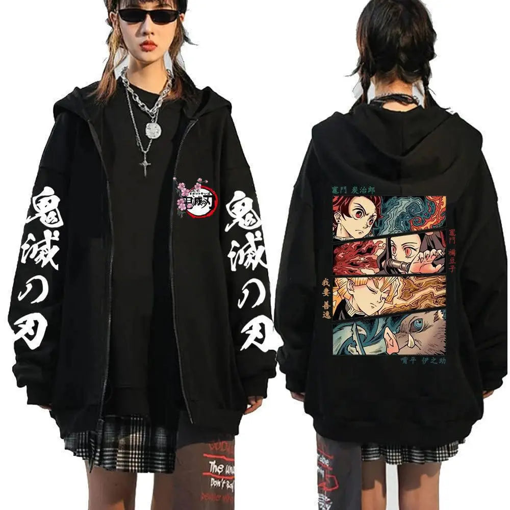 Demon Slayer Zipper Sweatshirts Zip Up Hoodie Anime Hoodies Unisex Hip Hop Streetwear Nezuko Kamado Graphic Y2K Clothes gifts