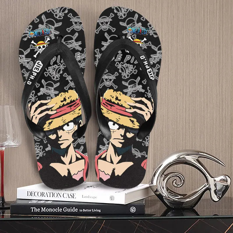 One Piece anime peripheral flip-flops Luffy Zoro creative outdoor daily anti-slip clip-on summer couple slippers gift