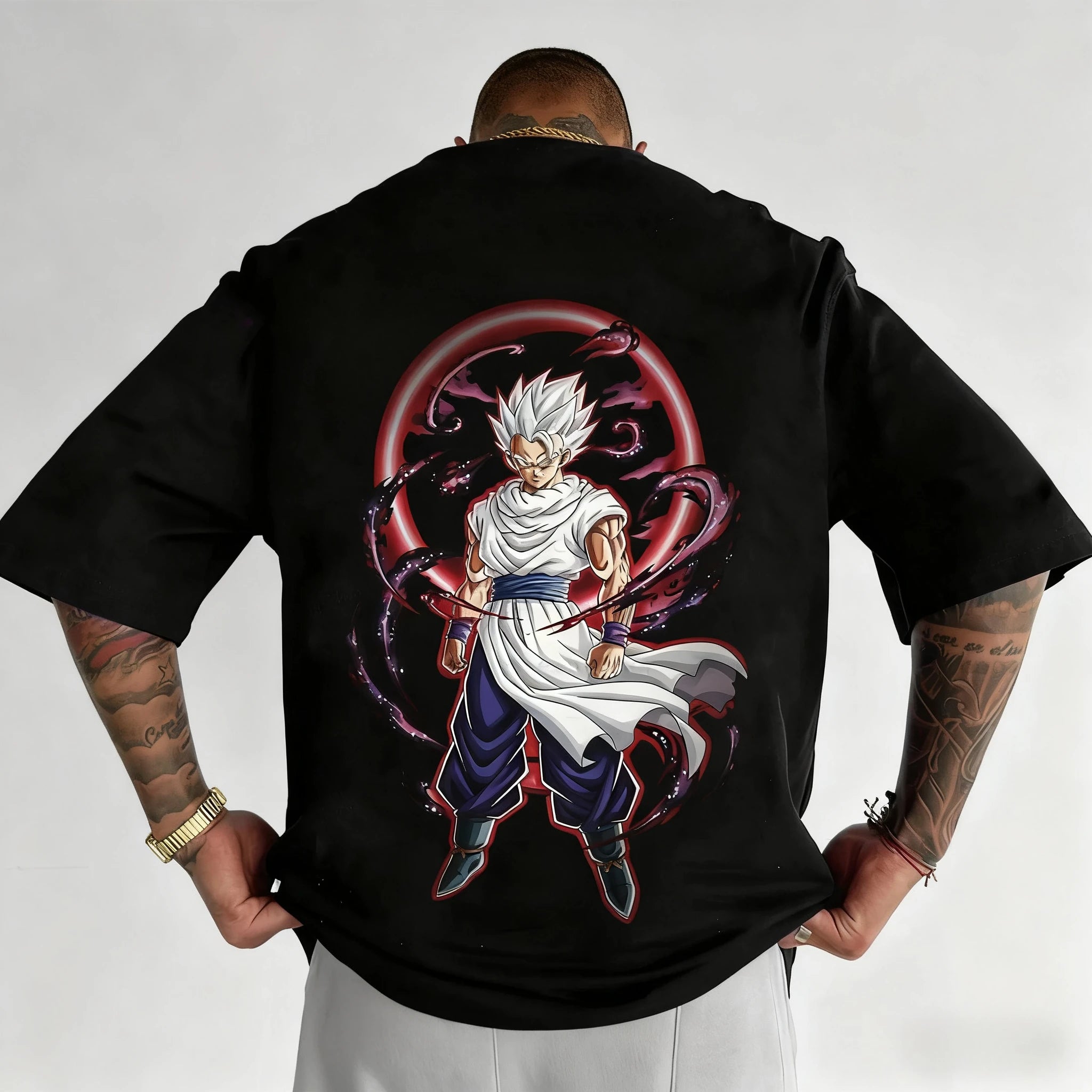 Dragon Ball Anime Joint T-shirt Summer Men's New Gohan Printed American Hip Hop Casual Loose Parent Child Short Sleeve Top