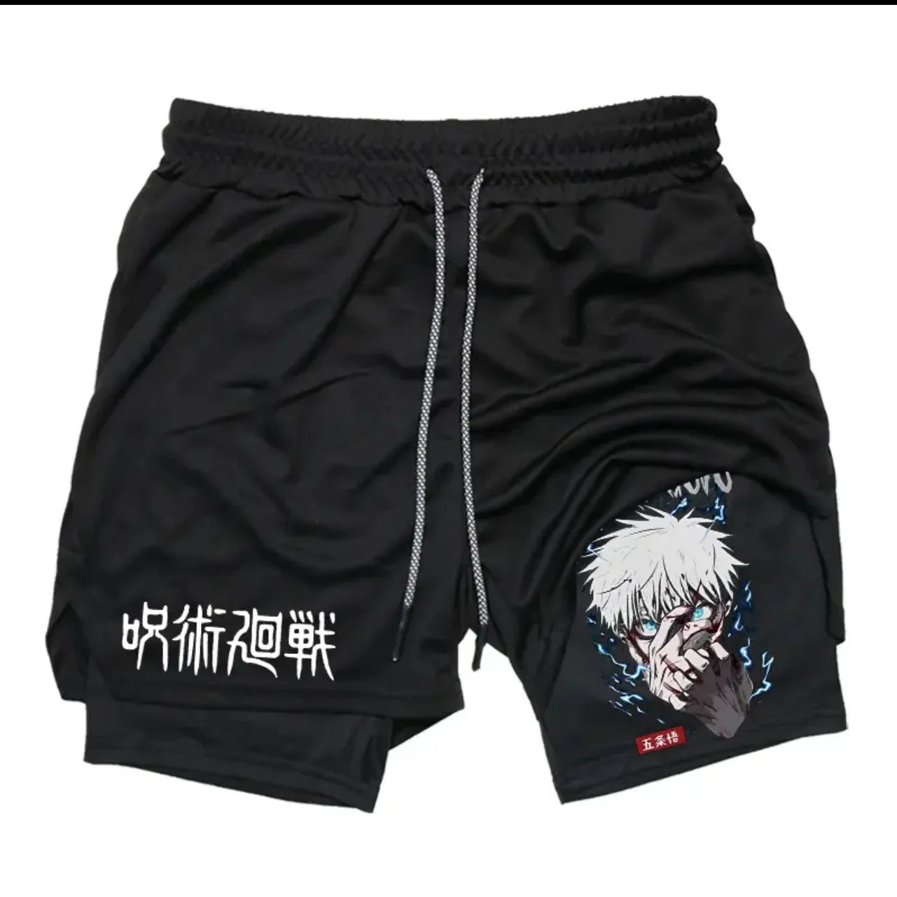 Anime Jujutsu Kaisen Performance Yuji Print Sport Running 2 in 1 Gym Shorts Training Men's Summer Workout Sportwear Y2K Shorts