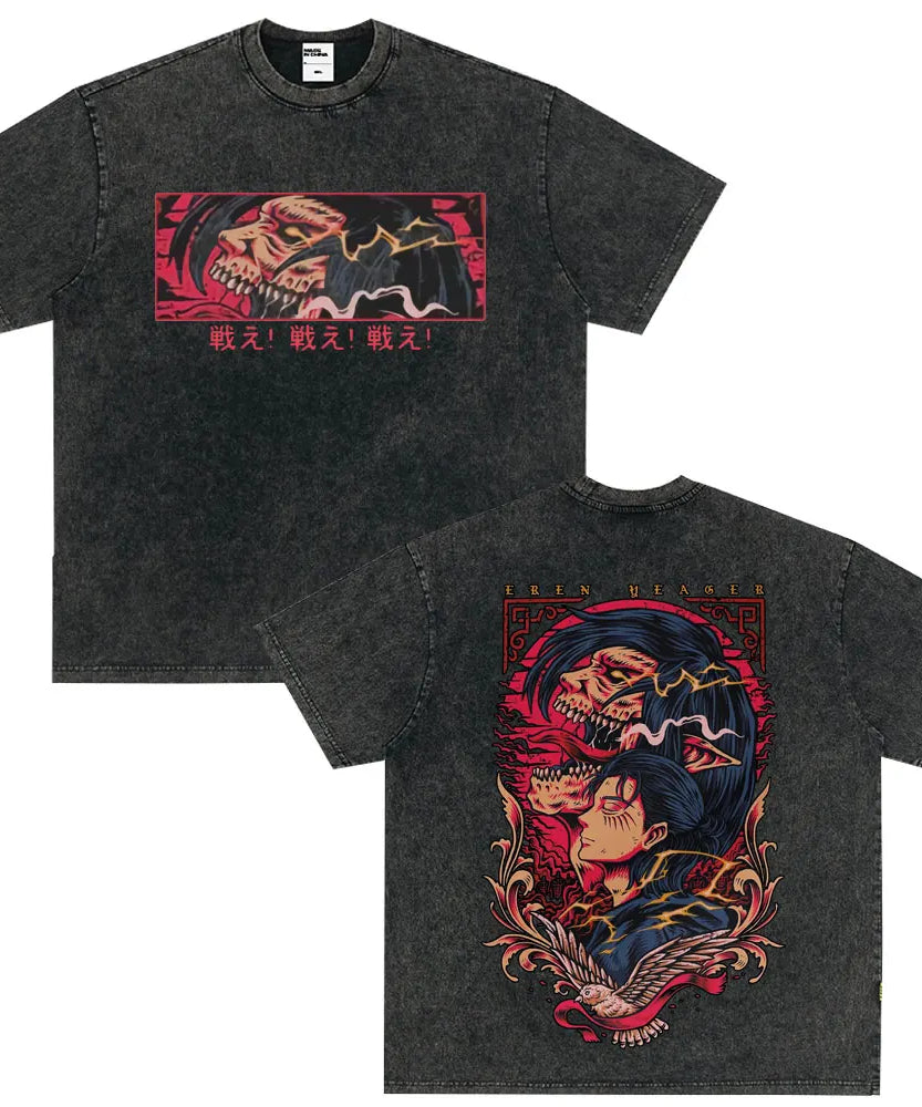 Tshirts Anime Attirtsack on Titan Washed T-shirt Vintage Wears Men Women Fashion Clothes tshirt for Teens
